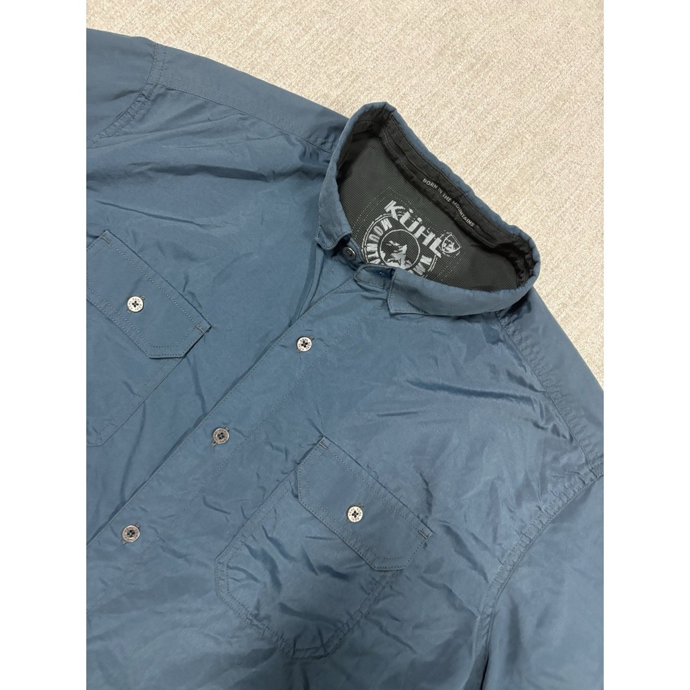 Kuhl Eluxur Shirt Mens Large Blue Short Sleeve Button Front Lightweight 7153